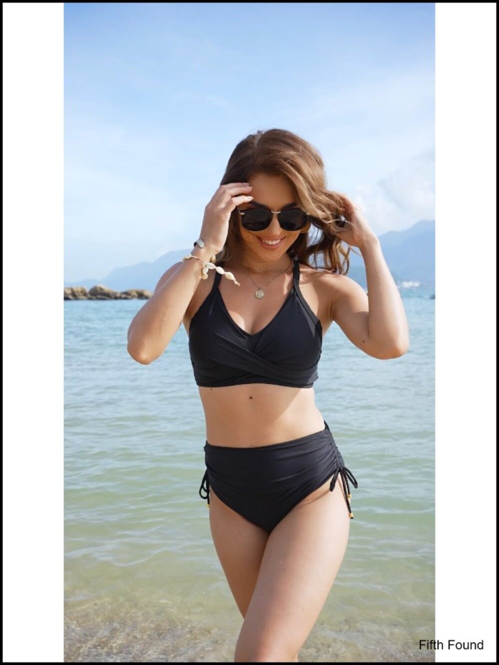 Women's High Waisted Bikini Set Tummy Control Swimwear V Neck - Picture 6 of 6